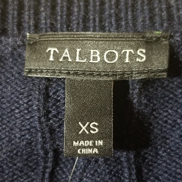 Talbots Womens Sweater Lambswool Blend Cable Knit Pullover Dark Navy Blue XS NWT - Picture 9 of 12
